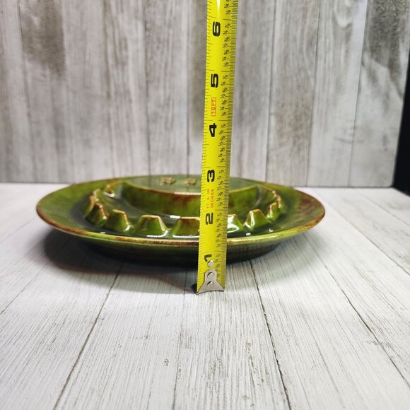 Vtg Glazed Green Two Toned Ceramic Ashtray with 11 Slots German Gothic Markings - Picture 10 of 10